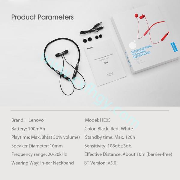 Cxfhgy Lenovo Earphone Bluetooth5.0 Wireless Headset Magnetic Neckband Earphones IPX5 Waterproof Sport Earbud with Noise