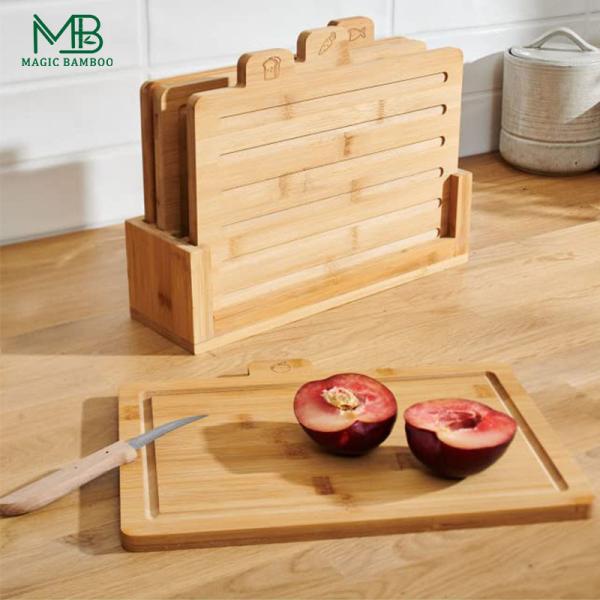 Bamboo cutting board set 4 coded with stand