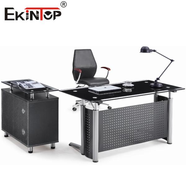 Quality Office Furniture Glass Computer Desk With Drawer L Shaped for sale