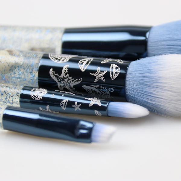 Transparent Travel Makeup Brush Kit Mini Pattern Ferrule Handle Fiber Hair