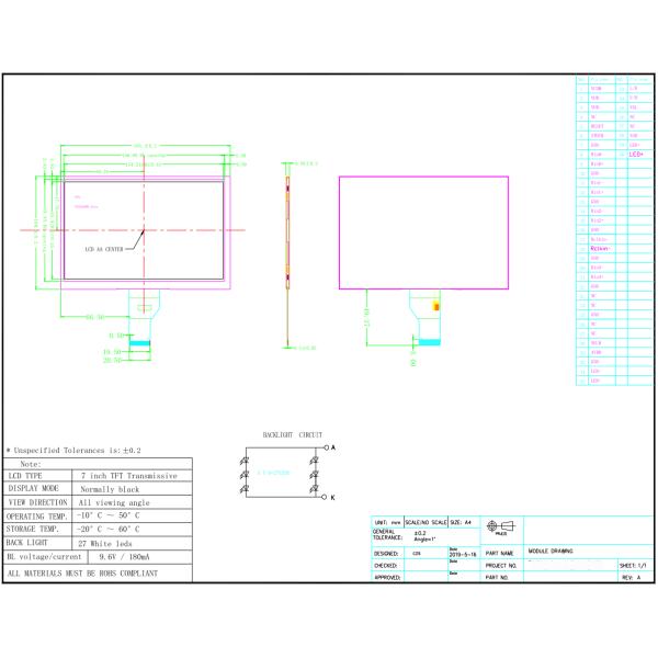 7 Inch 350 Nits brightness 1024x600 HDMI TFT LCD Display With Capacitive Touch Screen