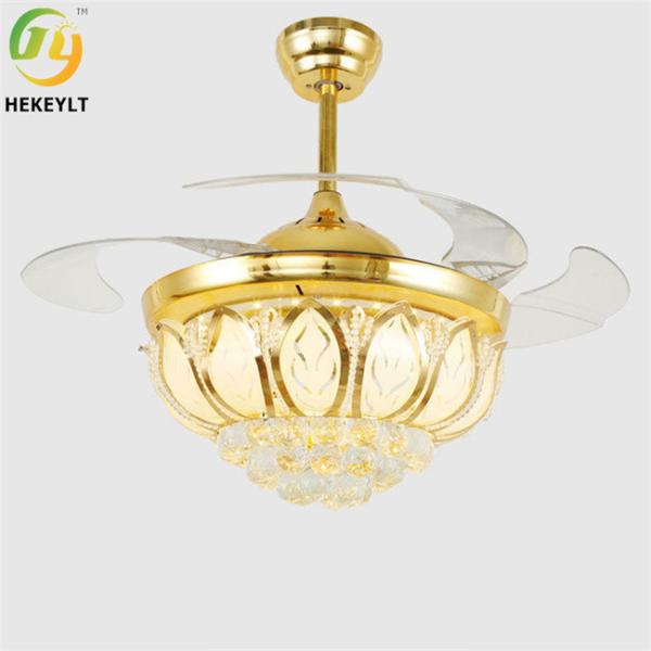 Quality Remote Control LED Ceiling Fan Light With 4 Retractable Blades 120V for sale