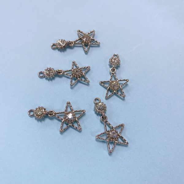 Zinc Alloy Pentagram Star Bra Charms Rhinestone Pendants