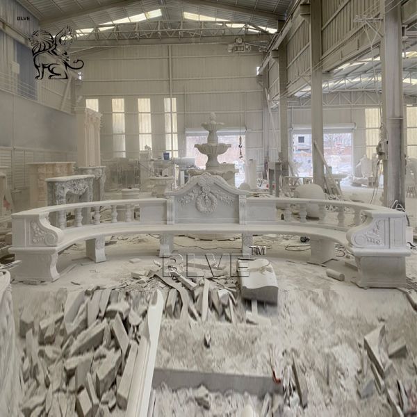 Marble Bench Park Natural Stone Garden Products Curve Benches Hand Carved Outdoor Decoration