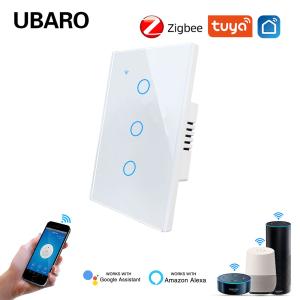 Wholesale US/BR Standard Glass Panel 110V Tuya Smart Zigbee Switch App Control Remote On Off Switch Alexa Voice 3Gang from china suppliers