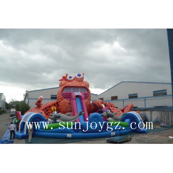 Octopus Cartoon Shape Kids Inflatable Water Park For Amusement