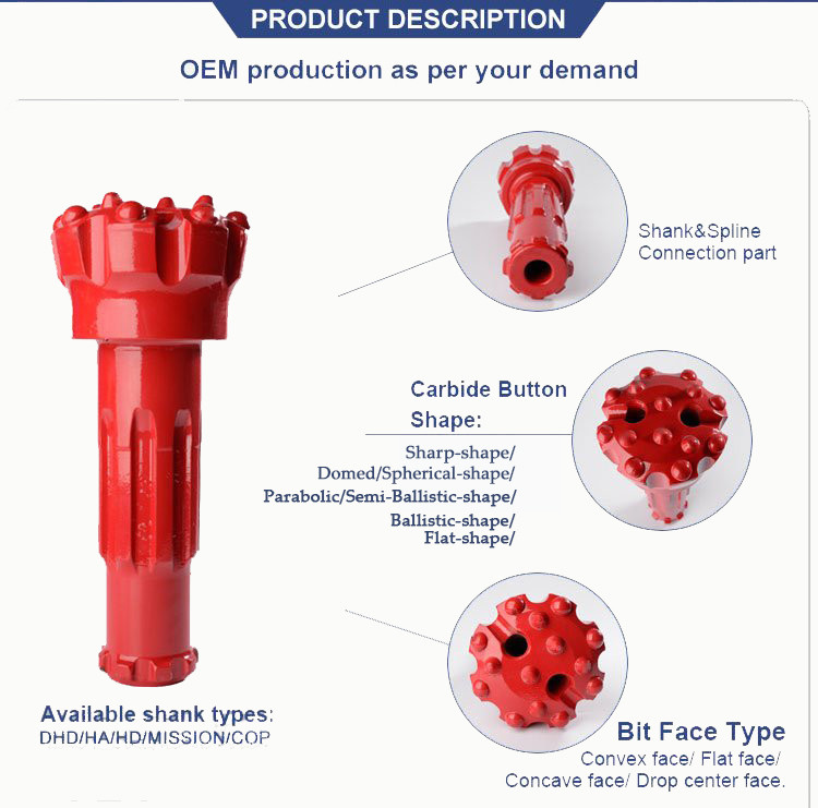 Fast Speed Dth Hammer Button Bits Mining Tunneling Tools High Strength Longer parts life