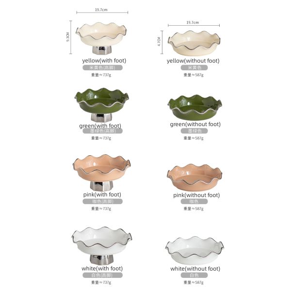 Porcelain Fruit Bowl On Sliver Stand For Serving Desserts And Snacks In European Style