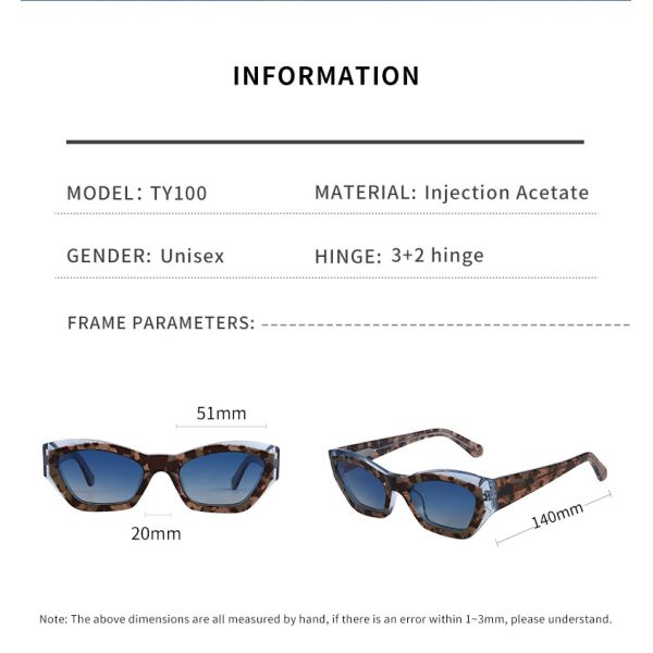 Cateye Polarized Sunglasses For Women Men Fashion Narrow Acetate Frame 51mm