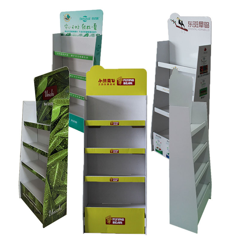 Green Cardboard Counter Display Stair Step Display With Plastic Piston Rod