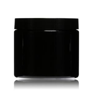 China Frosted OEM Wide Mouth Cosmetic Jars 500ml PET Jar With Black Lid on sale