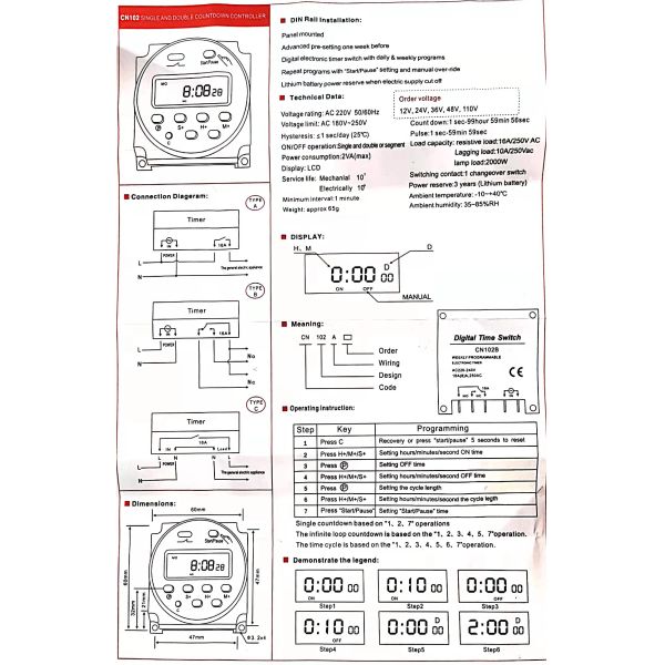 16A Digital Time Switch CN102B DC/AC 24H/7D Programmable Timer