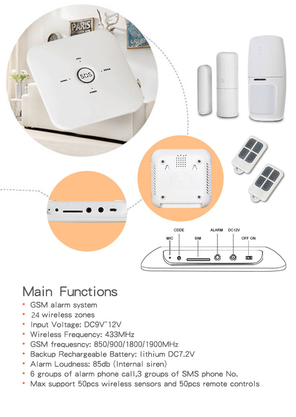 WiFi GSM Rf 433mhz Door Sensor Tuya Smart Alarm Sensor Pir Motion