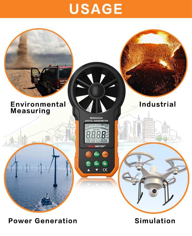 Popular Anemometer Digital Handheld Wind Speed Meter Tester with 1*9V 6F22 Battery