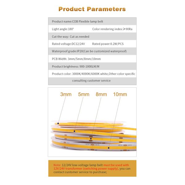 Color Changing Multicolor Flexible COB LED Strip Light 16.4ft 5m 24V for Room Bedroom Party DIY Decoration