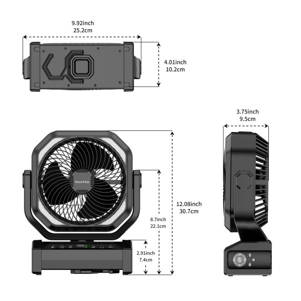 Remote Control Cordless Outdoor Fan Rechargeable 20000MAh With Led Light