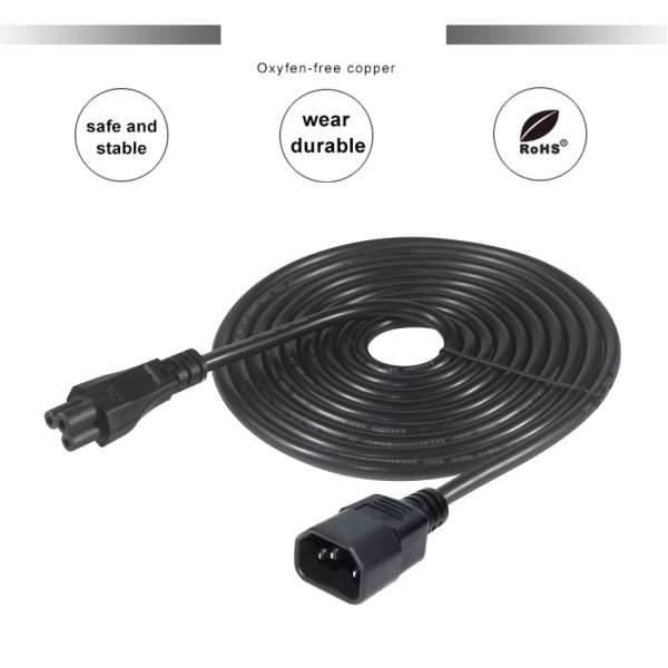 IEC C5 to C14 Power Cord 10A 1.8m Bare Copper Cable