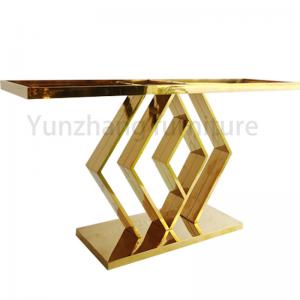 China Rhombus Base Golden Marble Tabletop Dining Tables Living Room Furniture on sale