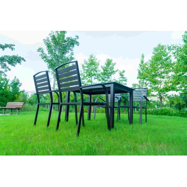 5 Pieces Extendable Modern Black China Manufacturer Wood Metal Chairs Patio Garden Outdoor Furniture