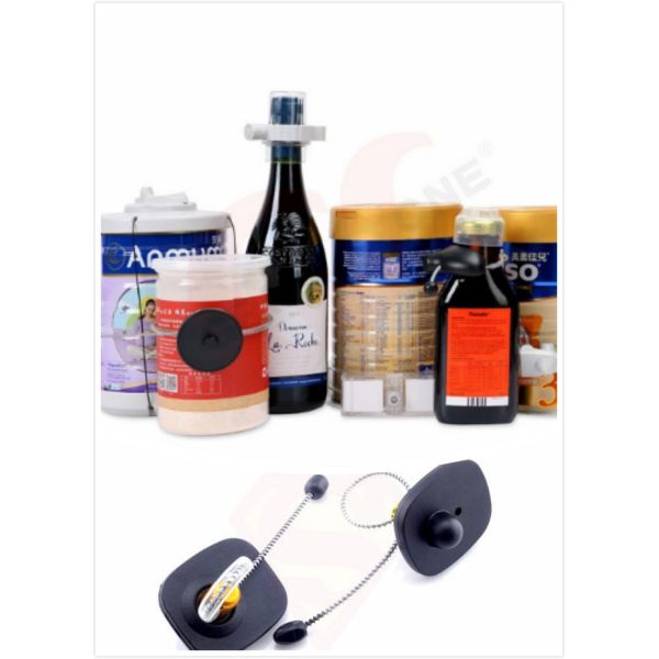 Beverages Bottle Black EAS RF Tag Mini Square 48*42mm Three Balls Lock HAX301