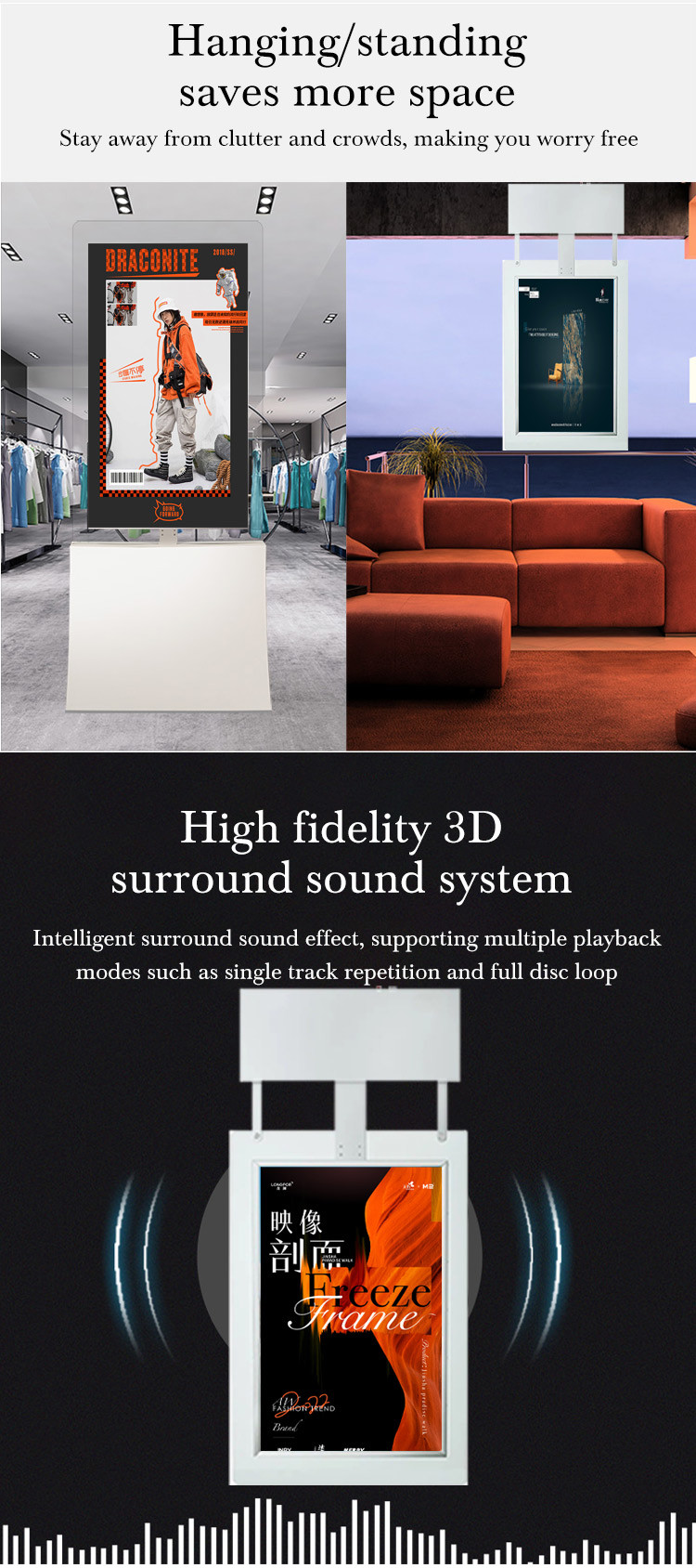 Customized Floor Stand 4K Digital Signage Display and Player Tempered Glass Digital Signage