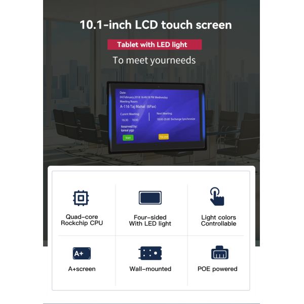101inch wall mounted business android tablet pc with led light bar conference schedule display