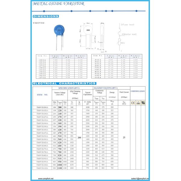 ITMOV TMOV 14MM Metal Oxide Varistor 3Pin Thermally Protected MOV Surge Protection