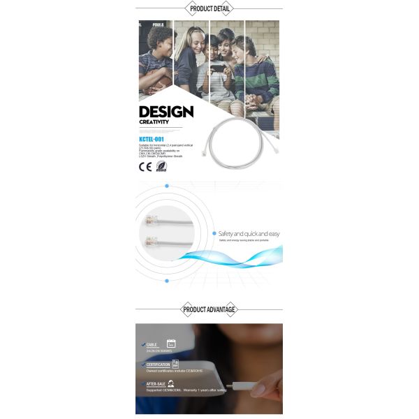 Customized RJ9 RJ11 RJ12 Telephone Cable 4P4C 28AWG PVC