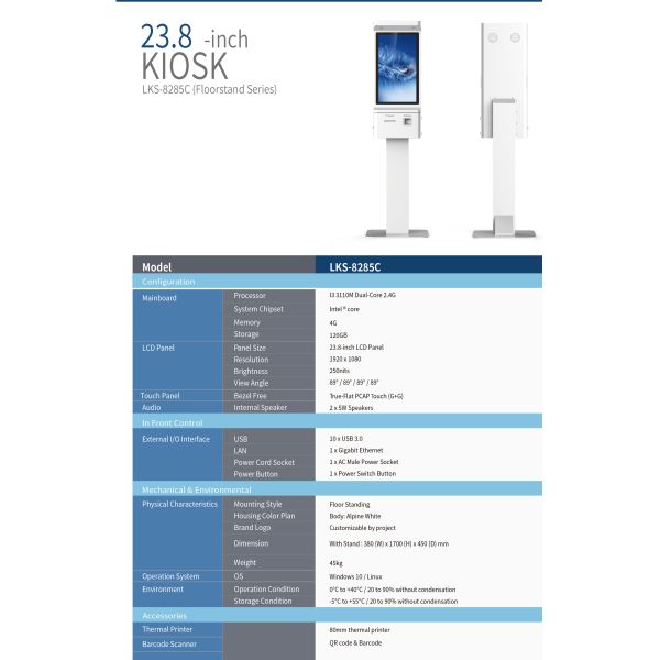 Touch Screen 80mm Thermal Printer QR Code Barcode Scanner Self Ordering Kiosk For Restaurant
