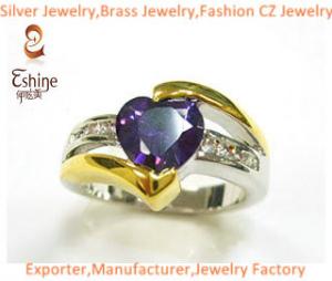 Wholesale Sterling Silver engagement love ring with heart shape Amethyst Cubic zircon &amp; two tones from china suppliers