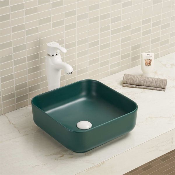 15.16" Square Countertop Bathroom Sink With Tap Hole Scratch Resistant Rugged