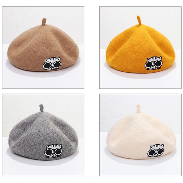 Solid Color Military Wool Beret Cap For Women With Embroidery Patch