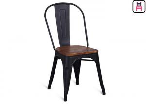 China 86cm Height Black Metal Restaurant Chairs Tolix Bar Stool With Wooden Seat  on sale