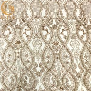 Wholesale 3D Beaded Embroidery Dress Lace Fabric Gold Nigerian Style 135Cm Width from china suppliers