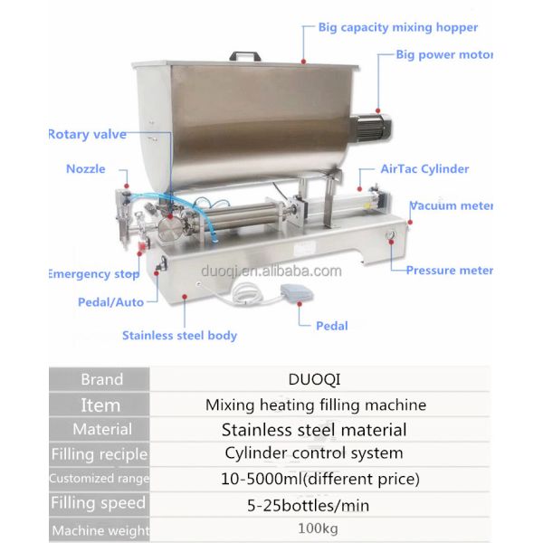 200 BPH Semi Auto Pneumatic Liquid Filling Machine With Heater And Mixer