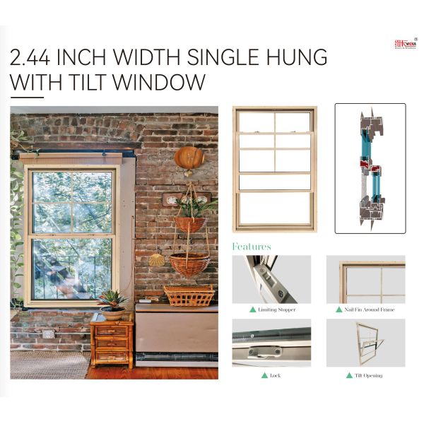 Custom-sized White Vinyl Single Hung Windows UPVC Noise Reduction and Weather-Resistant PVC Material