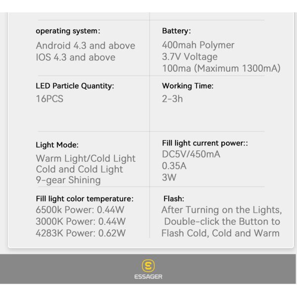 Essager Single-axis Gimbal Stabilizer Phone Holder With LED Fill Light Handheld Mobile Phone Stand