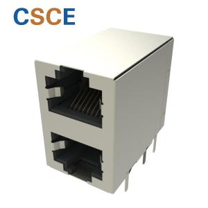 Wholesale Thru - Hole R/A Stacked RJ45 Connector 8P8C Modular Jack PCB Ethernet 2x1 Port from china suppliers
