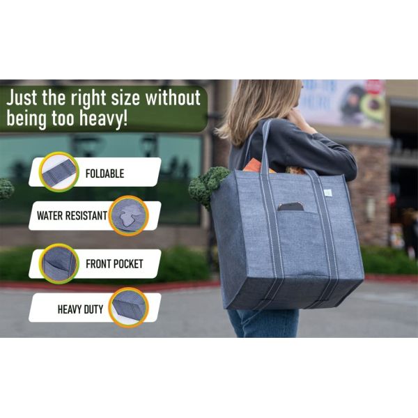 Heavy Duty Canvas Shopping Bag With Pockets Zip Codycross Grocery Eco Friendly