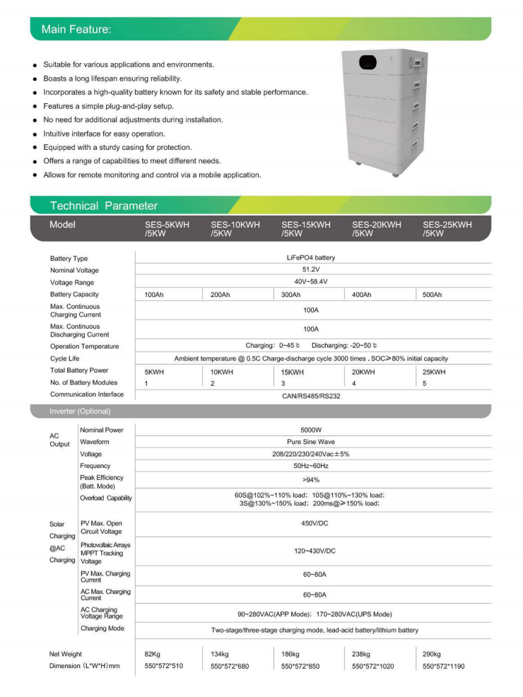 Stackable All-in-one Energy Storage System 5kwh 10kwh 15kwh 20kwh