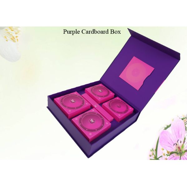 Cake Food Packing Cardboard Material Customized Logo Printing Purple Color Cardboard Box with Magnets Closure