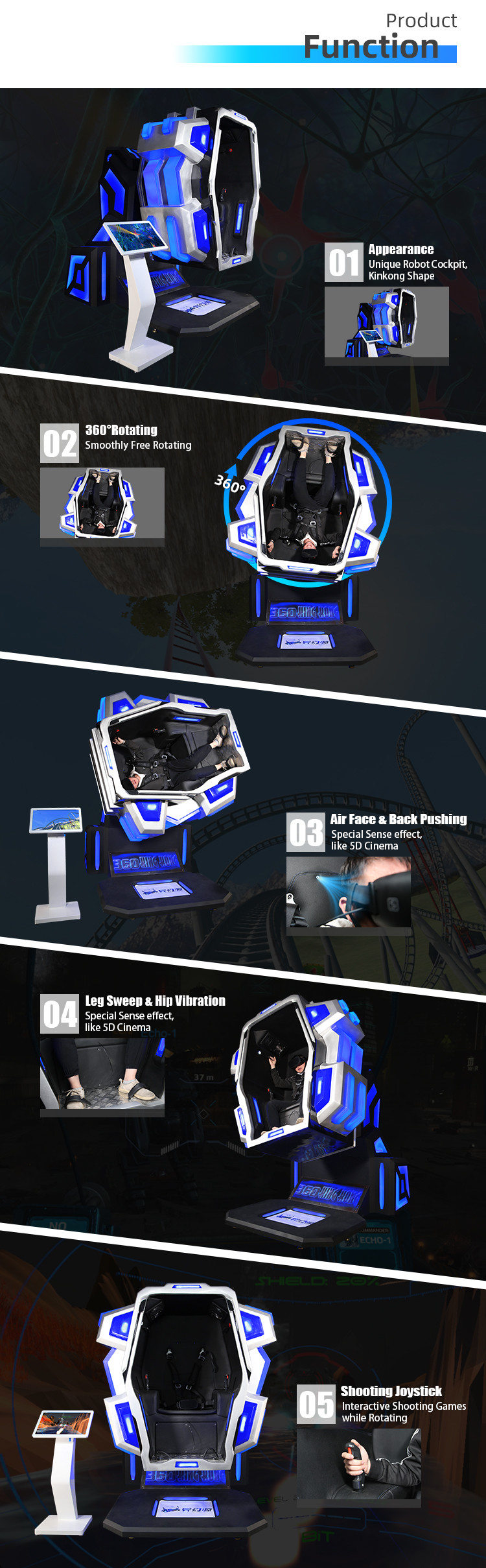 9D Game VR Simulator 360 Kingkong Rotating Virtual Reality Roller Coaster Simulator