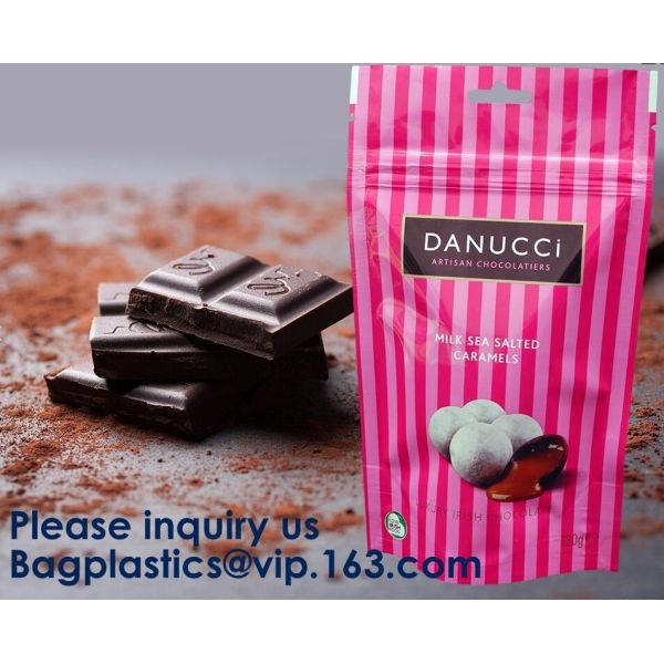 BIODEGRADABLE SUP POUCH CHOCOLATE/ ENERGY BAR PACKING MMJ CLEAR 3-SIDED SEAL WITH ZIPPER & EURO SLOT ULTRA CLEAR STAND U