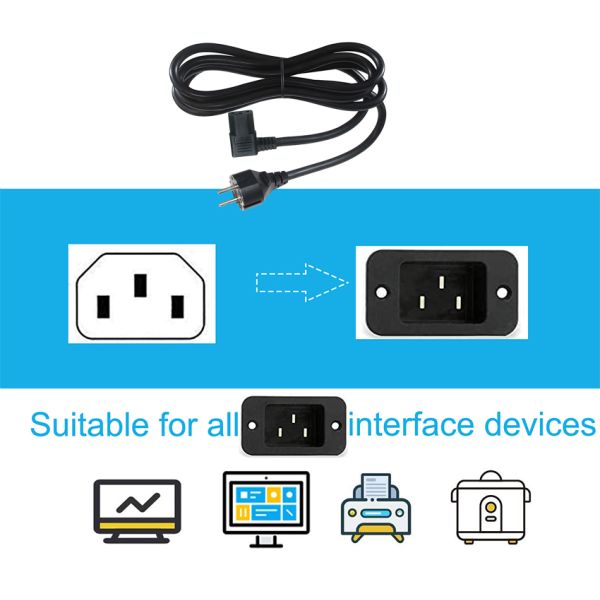 CEE7-7 to Right Angle C13 Power Cord 1.8m PVC HO5VV-F3G