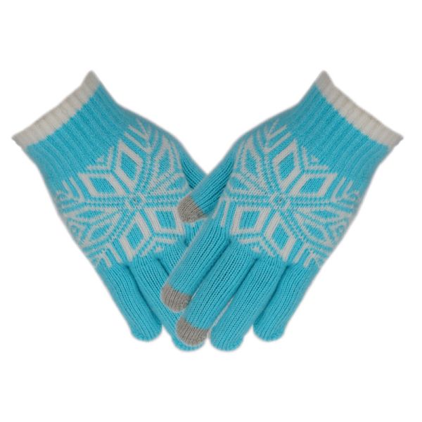 2017 New Design Nitrile Conductive Fiber Materials Jacquard Winter Knit Magic Touch Screen Gloves Women
