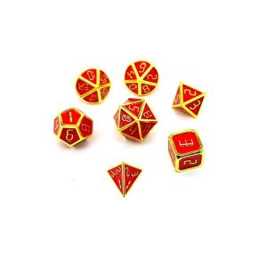 14mm Tabletop Game Metal Dice Set For Sale Gold Plating With Ruby Red Color