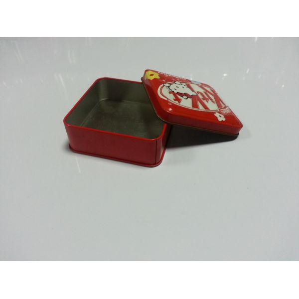 Red Hello Kitty Metal Tin Container Box Square Shape For Candy And Food Packaging