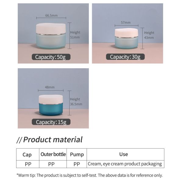 15g 20g 30g 50g Face Cream Blue Jar Matte PP Plastic Cream Jar With Golden Thread Lid