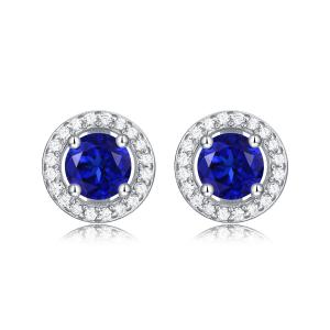 Wholesale Blue 925 Sterling Silver Zircon Round Gemstone Stud Earrings For Gift Giving from china suppliers
