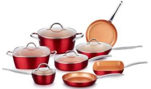China Pressed aluminum Red Copper Ceramic Non-Stick 10 Piece Cookware Set on sale